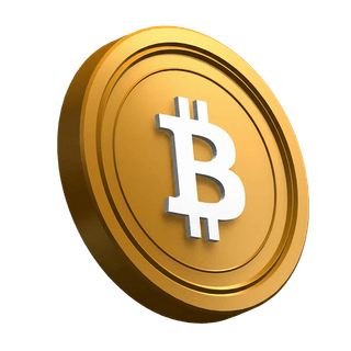 Moeda de Bitcoin (BTC) em ângulo na composição da seção hero