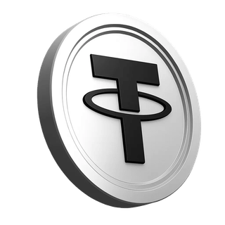 Seção informativa da plataforma exibindo ilustração da moeda Tether USDT